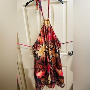 Floral Halter Dress with Leopard Print